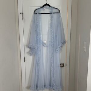 Jezebel Pale Blue Sheer Ruffle Long Robe